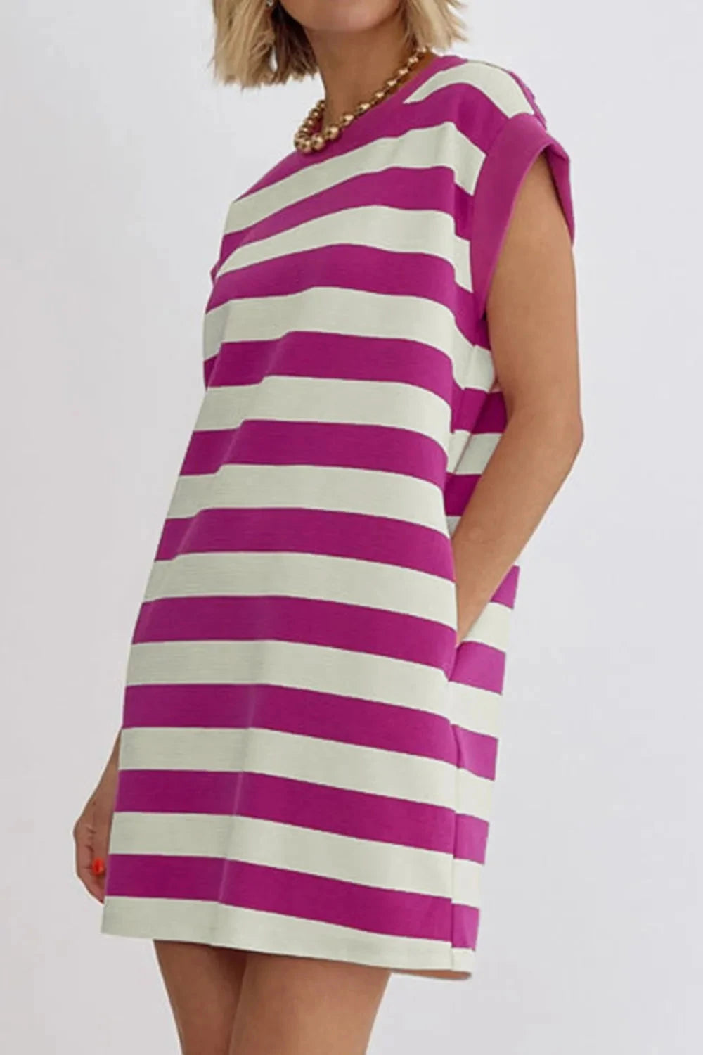 Stripe Cap Sleeve Pocketed Shift Tee Dress Simply Love