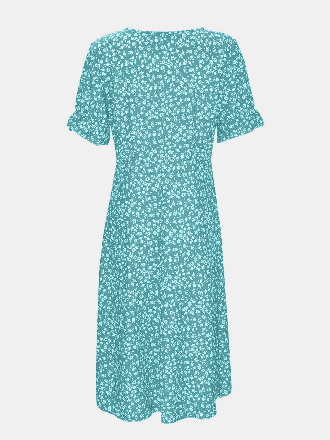 Full Size Printed Surplice Flounce Sleeve Midi Dress.