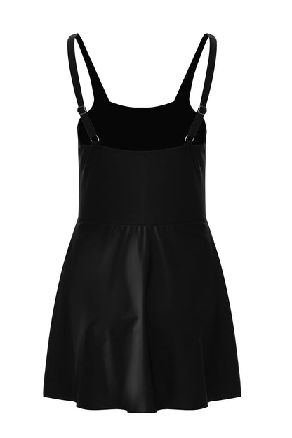 Chic Black A-Line One-Piece Swim Dress with Adjustable Straps and Side Tie Detail