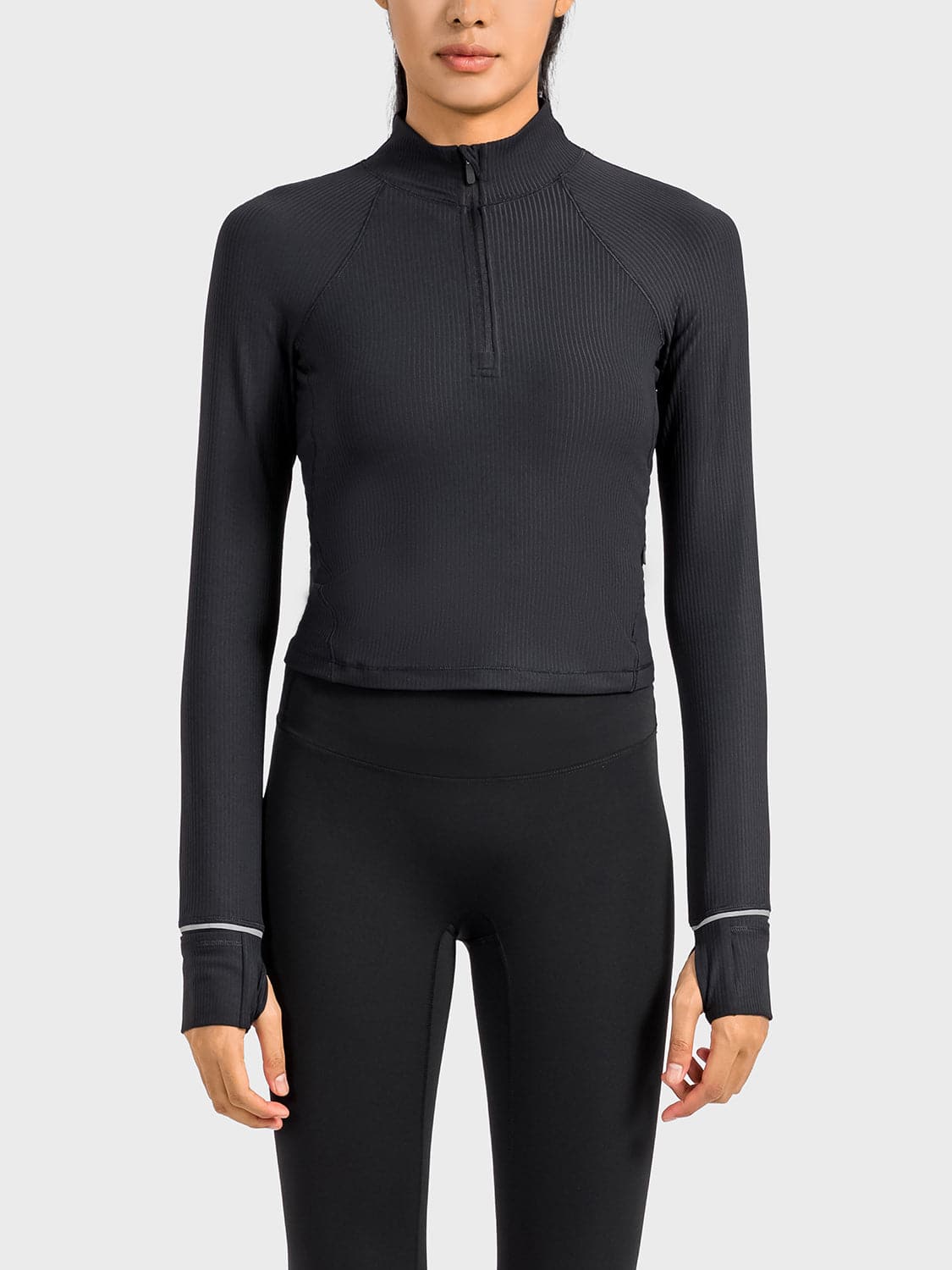 Mock Neck Half Zip Long Sleeve Sport Top.