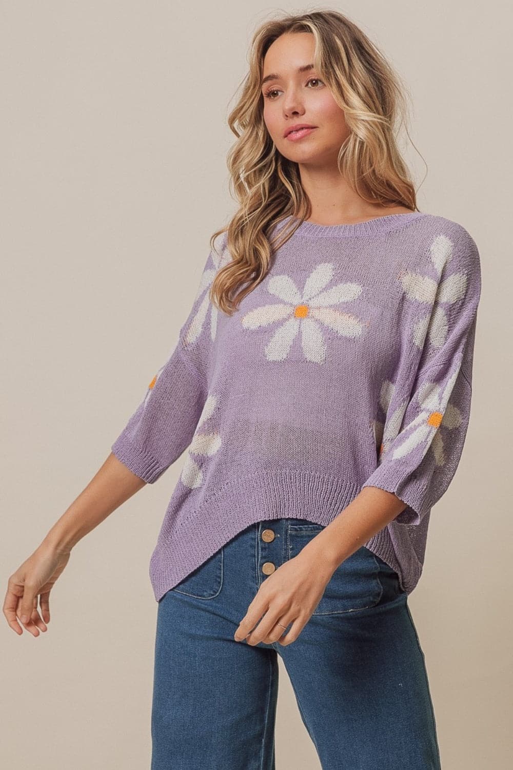 BiBi Floral Pattern Slit Sweater.