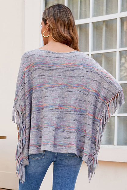 Round Neck Fringe Detail Sleeve Poncho.