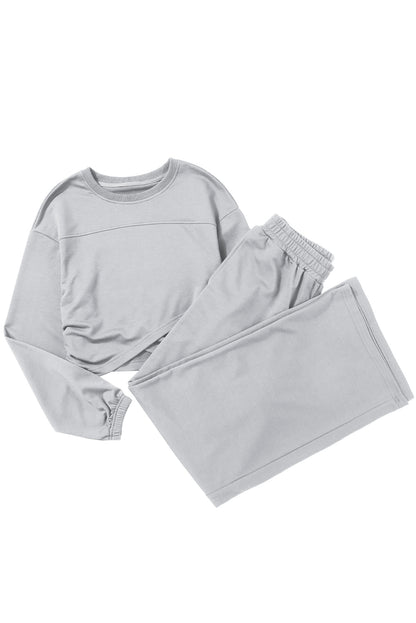 Chic light grey criss cross activewear set for effortless style