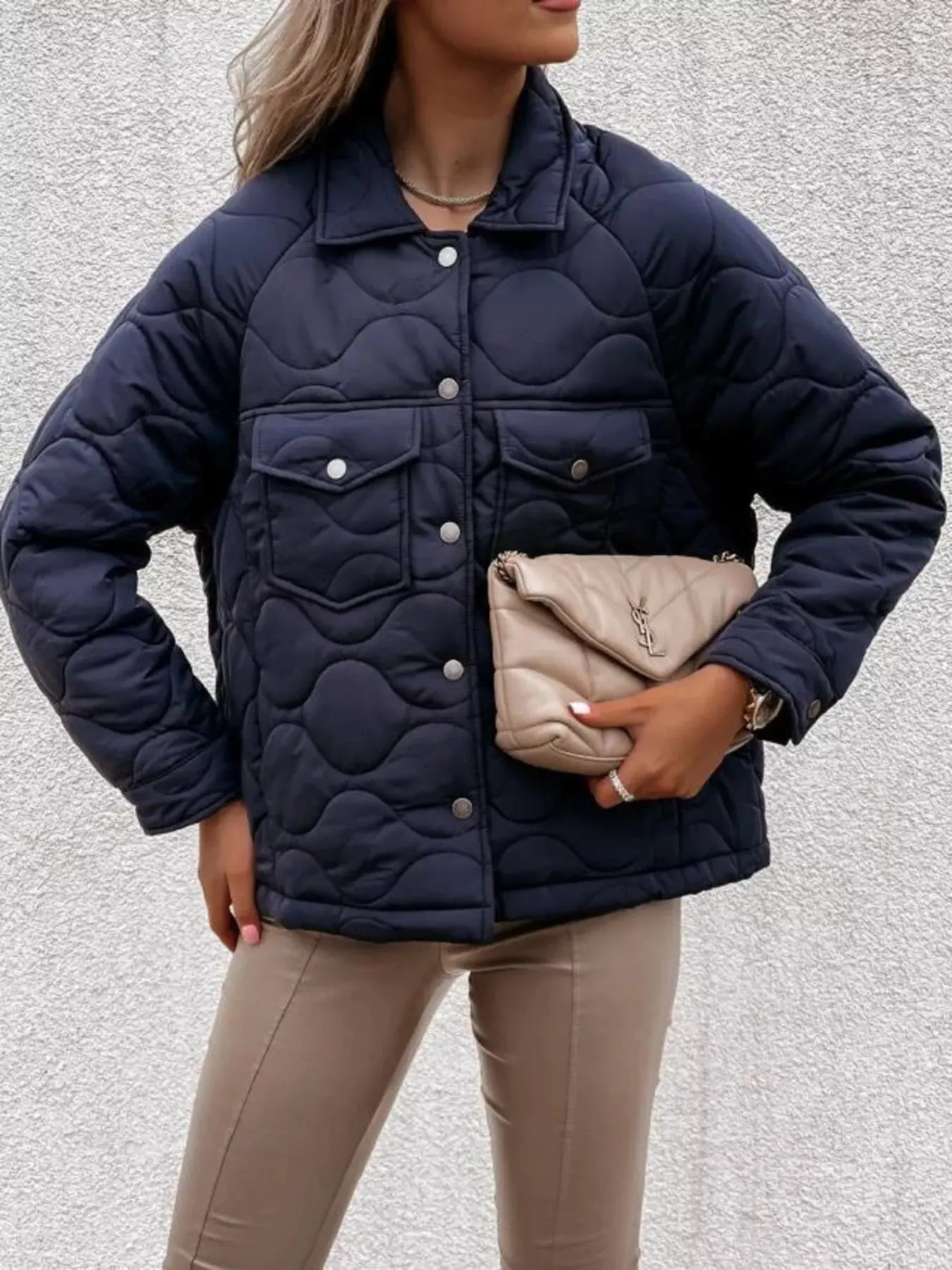 Quilted Snap-Down Casual Jacket Simply Love