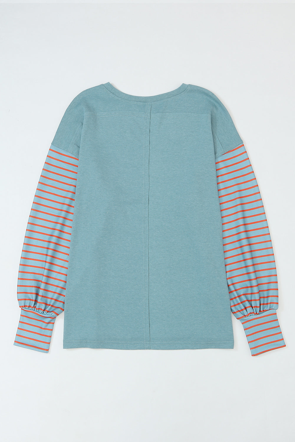 Chic green colorblock striped top with bishop sleeves