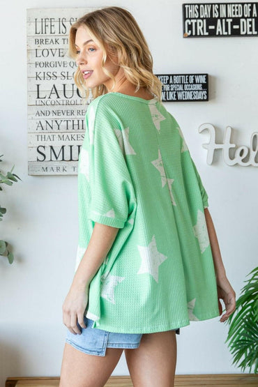 HOPELY Star Pattern Oversized Waffle T-Shirt.