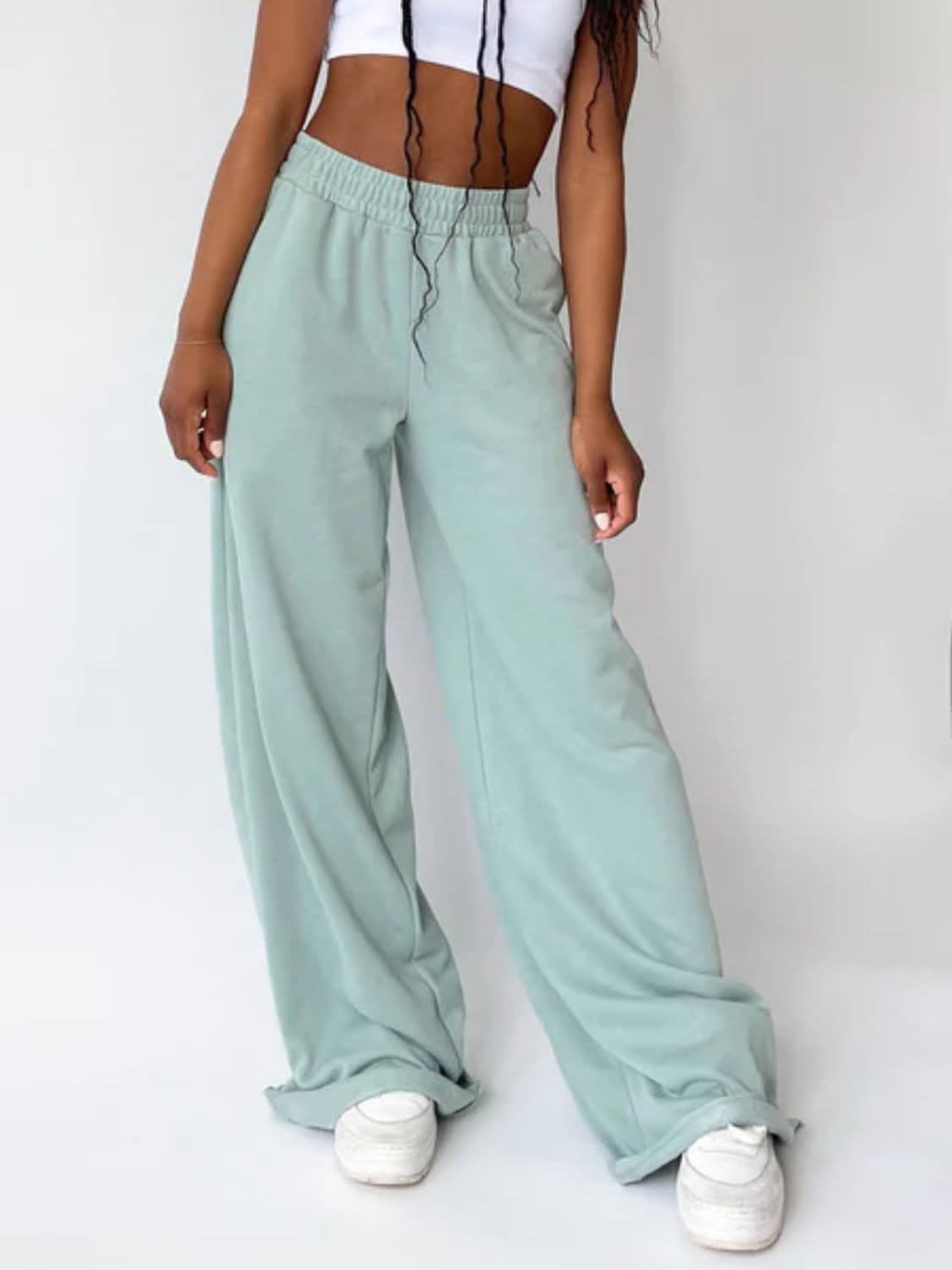 Wide Leg Pants with Elastic Waist and Pockets