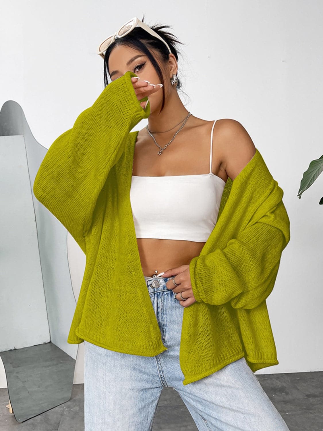 Open Front Dropped Shoulder Cardigan.