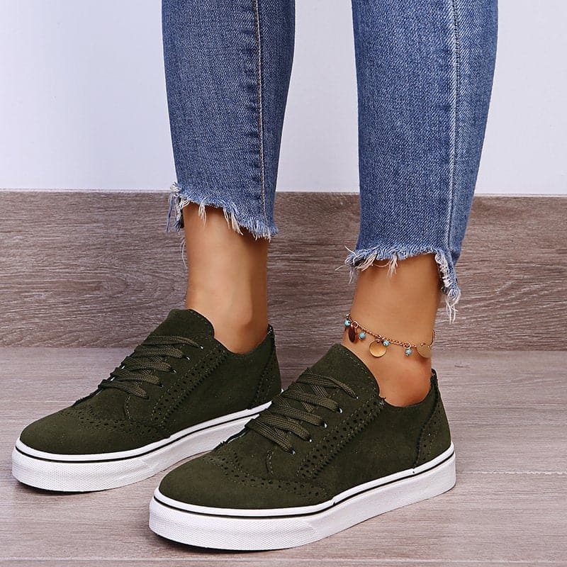 Suede Lace-Up Flat Sneakers.