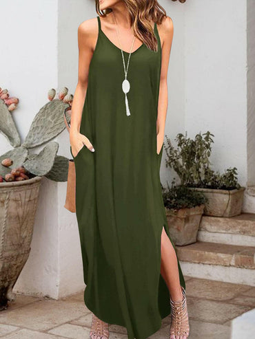 Slit Scoop Neck Sleeveless Dress.