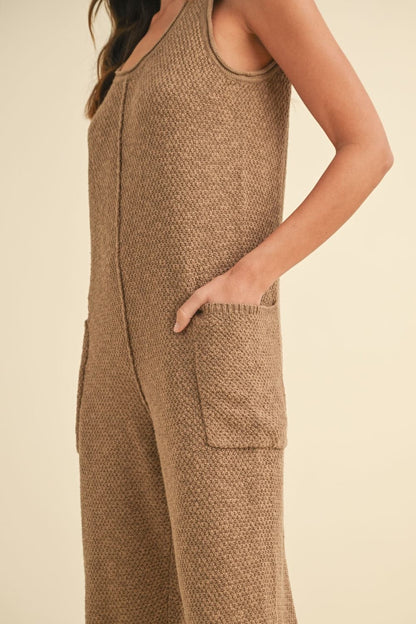 Chic sleeveless knit crop jumpsuit with pockets