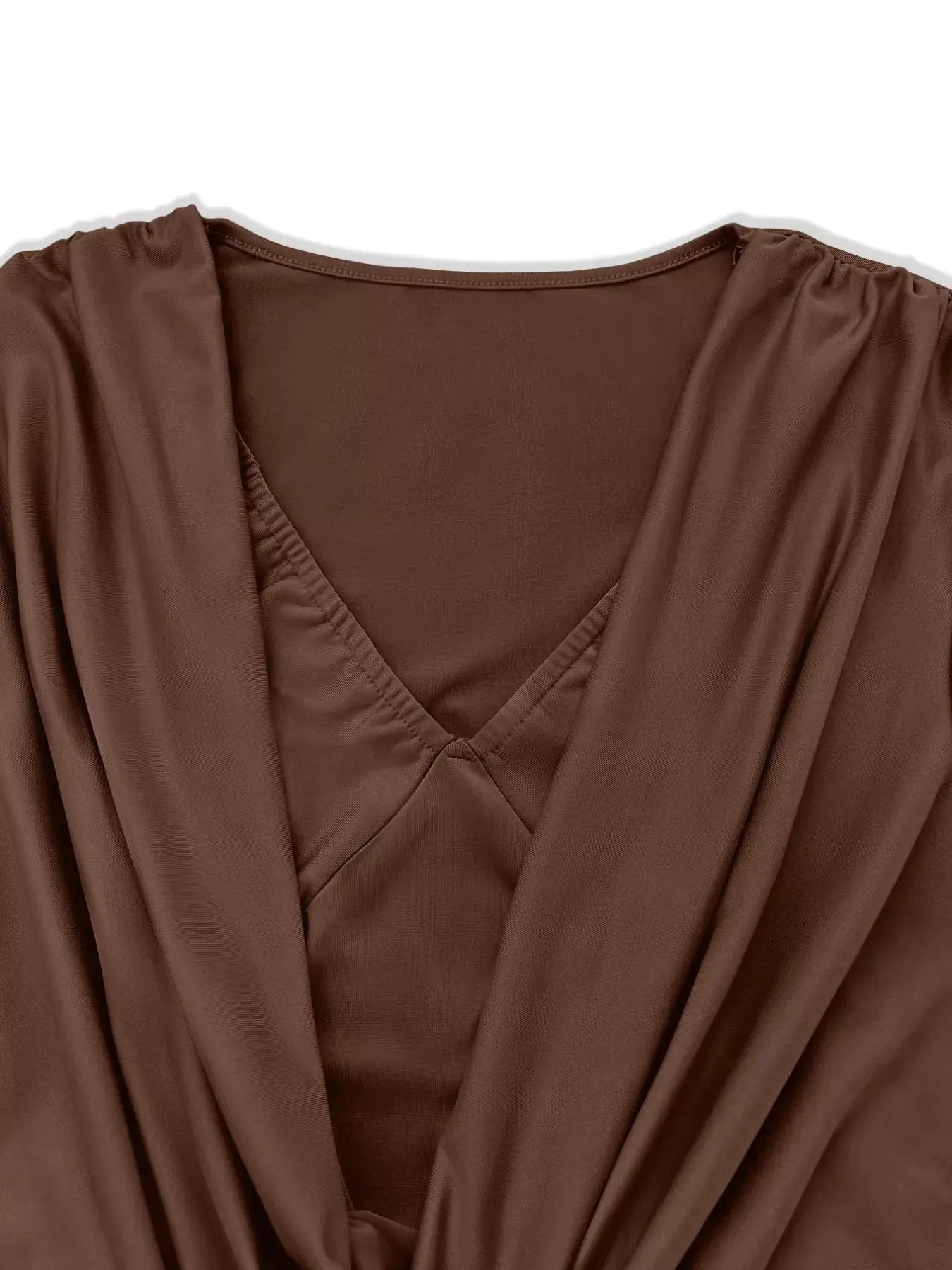 Draped V Neck Long Sleeve Bodycon Mini Dress Brown Simply Love