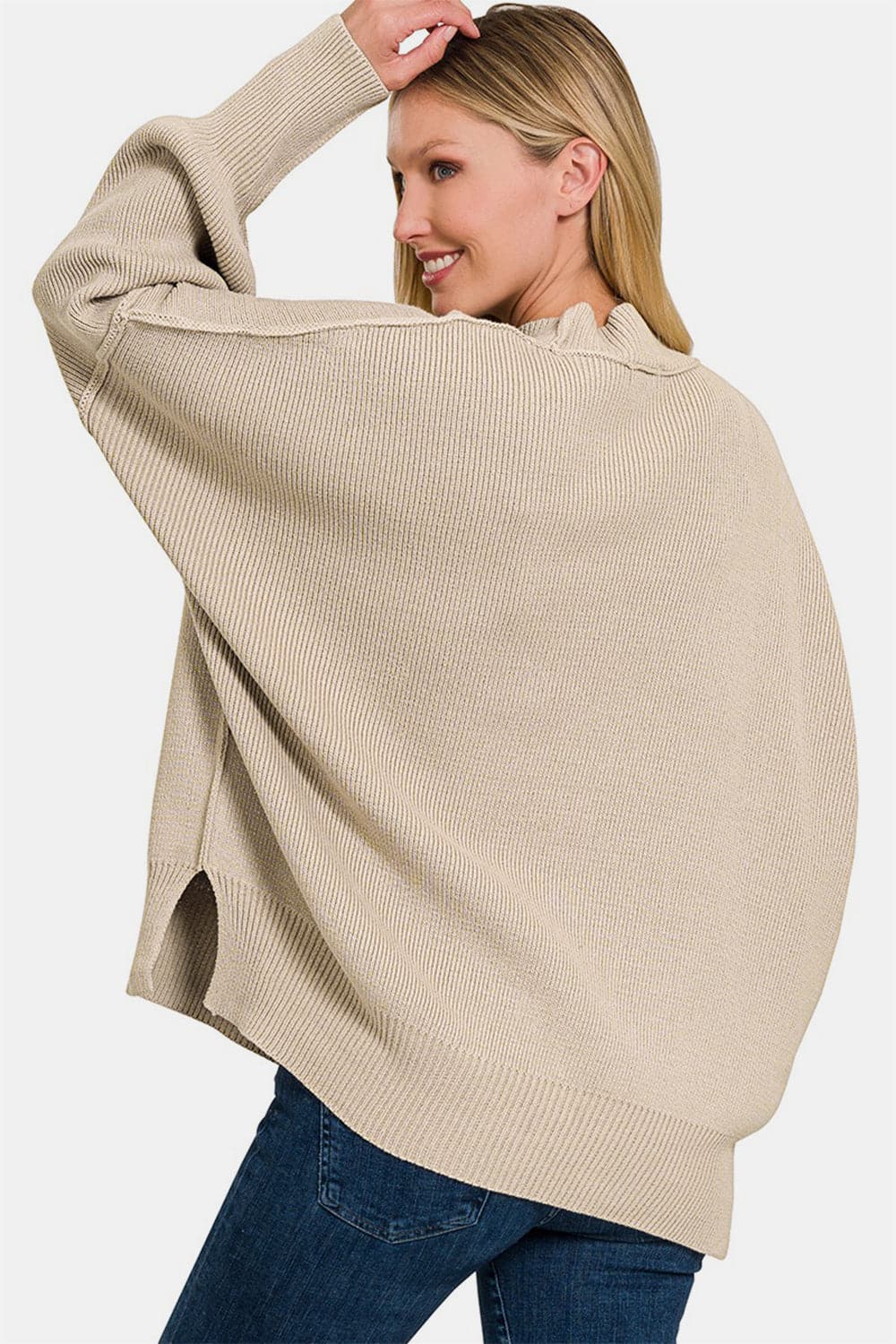 Zenana Side Sit Oversize Sweater.