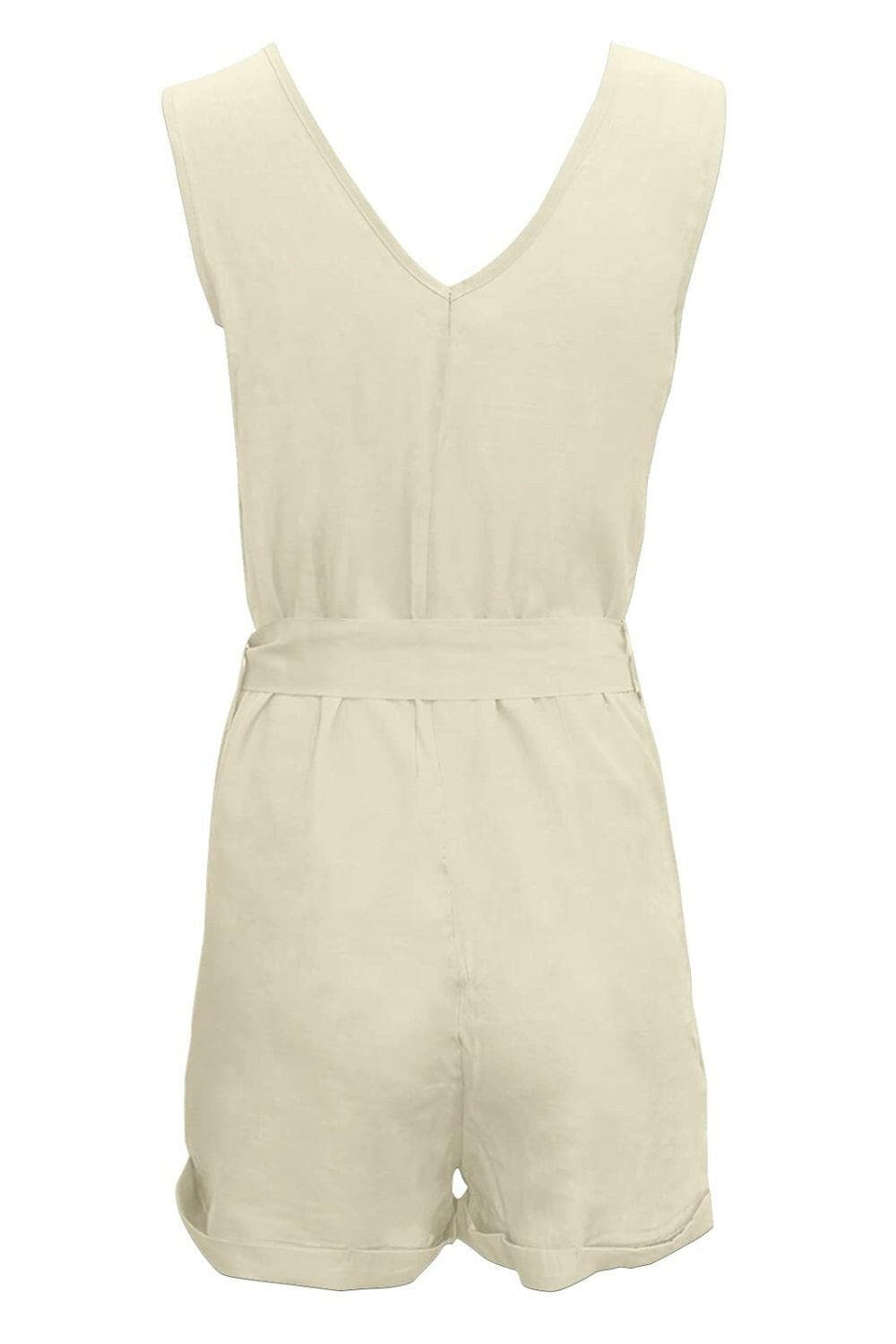 Full Size Tied V-Neck Sleeveless Romper with Pockets.