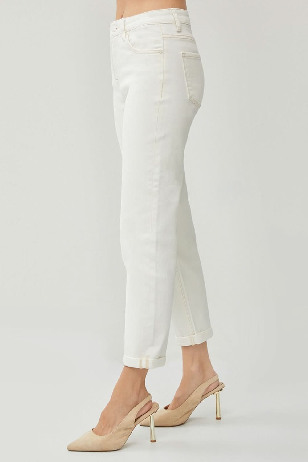 Elevate your style with high waist rolled hem straight jeans