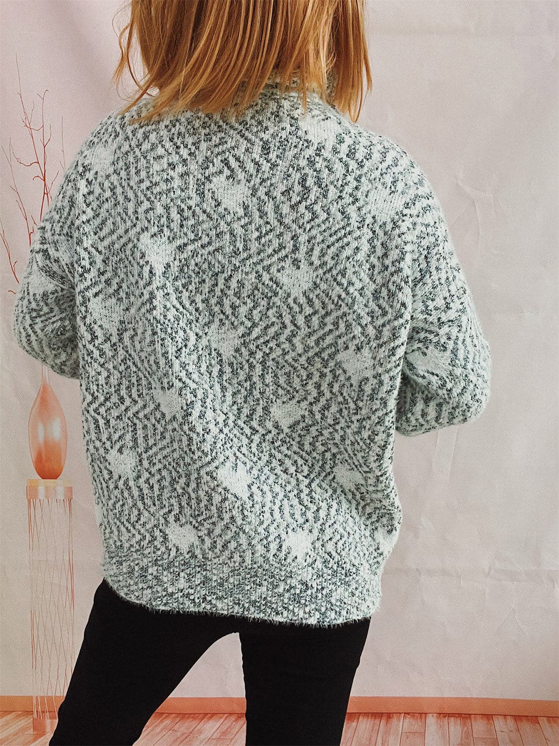 Heart Heathered Turtleneck Drop Shoulder Sweater.