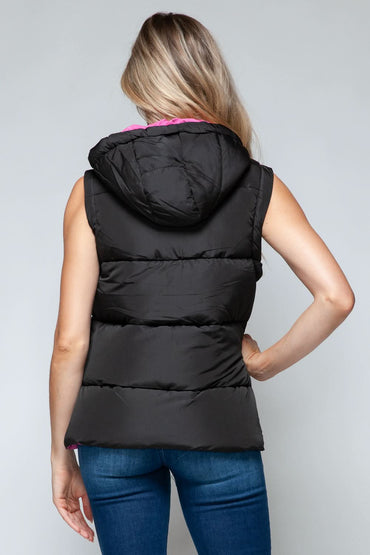 Hooded vest with snap and zip closure