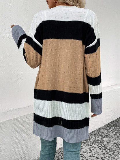 Color Block Open Front Drop Shoulder Cardigan.