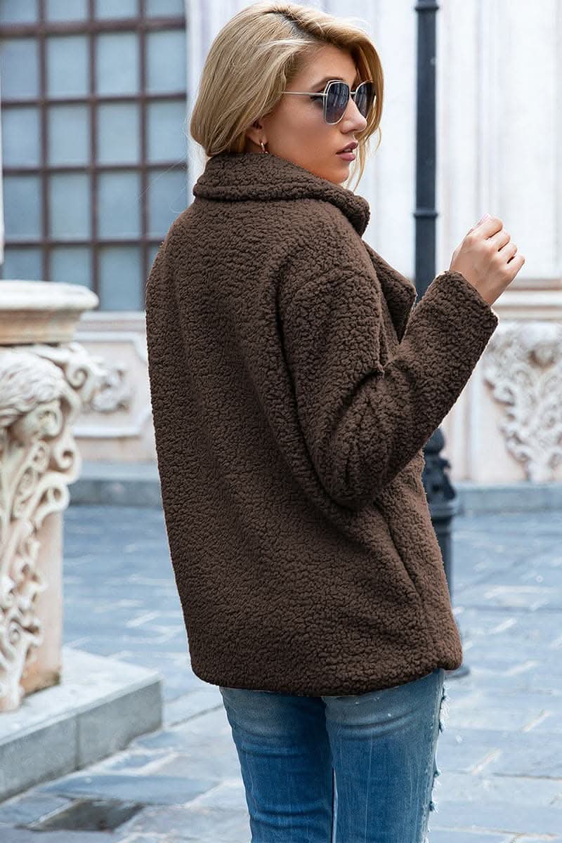 Chic lapel collar sherpa coat - Love Salve 