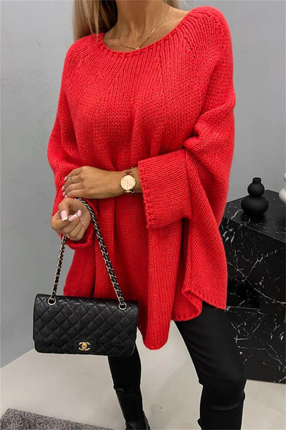 Round Neck Batwing Sleeve Sweater.