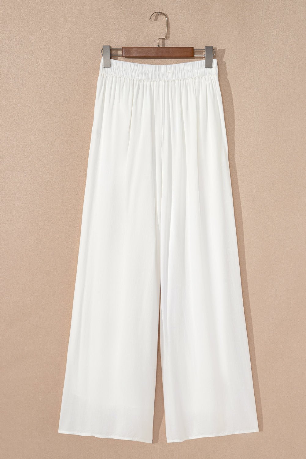 White Solid Drop Waist Pleated Wide Leg Casual Pants Love Salve