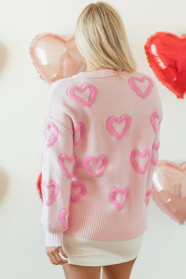 Charming Pink Heart Bubble Sleeve Oversized Sweater