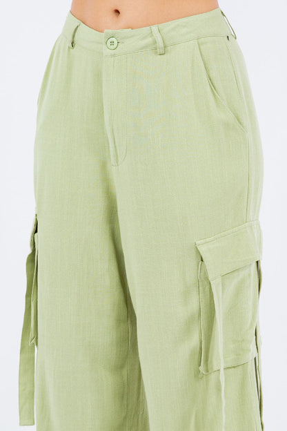 American Bazi Linen Wide Leg Cargo Pants.