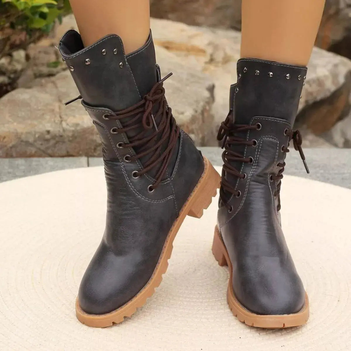 Studded Lace-Up Boots Simply Love