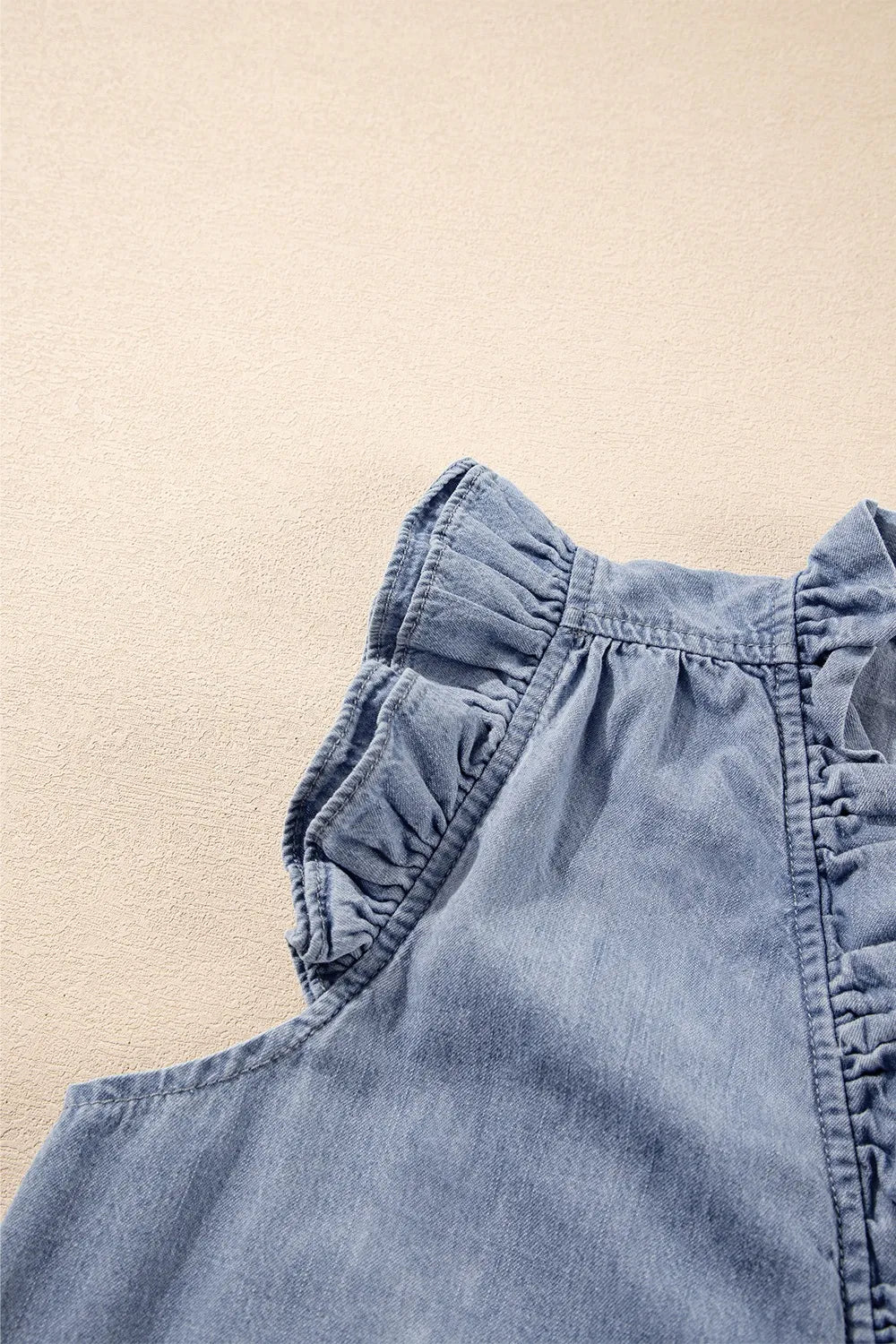 Frilly Ruffle Trim V Neck Chambray Tank