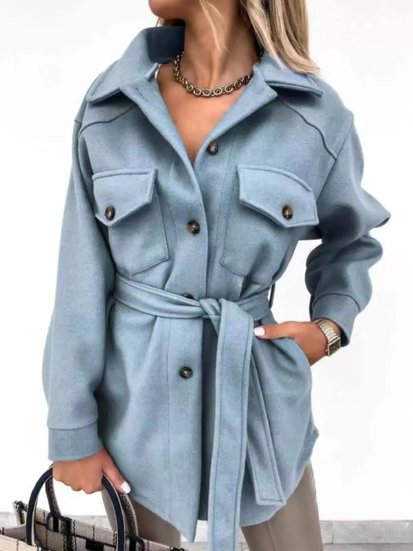 Button-Down Tie Waist Coat Simply Love