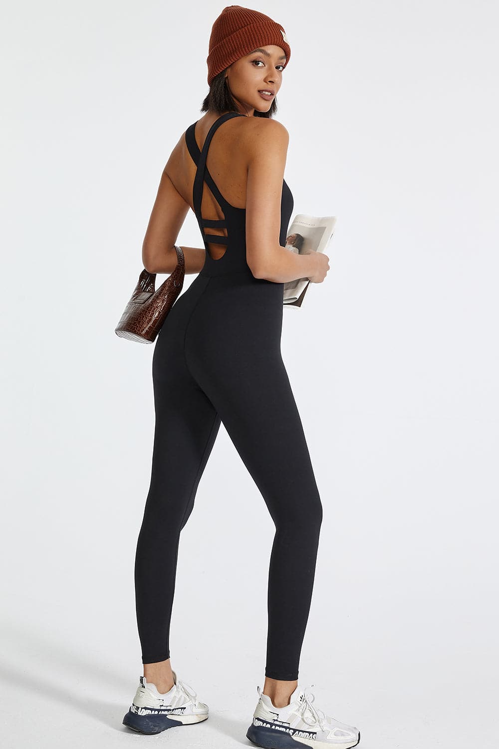 Crisscross Back Wide Strap Active Jumpsuit.