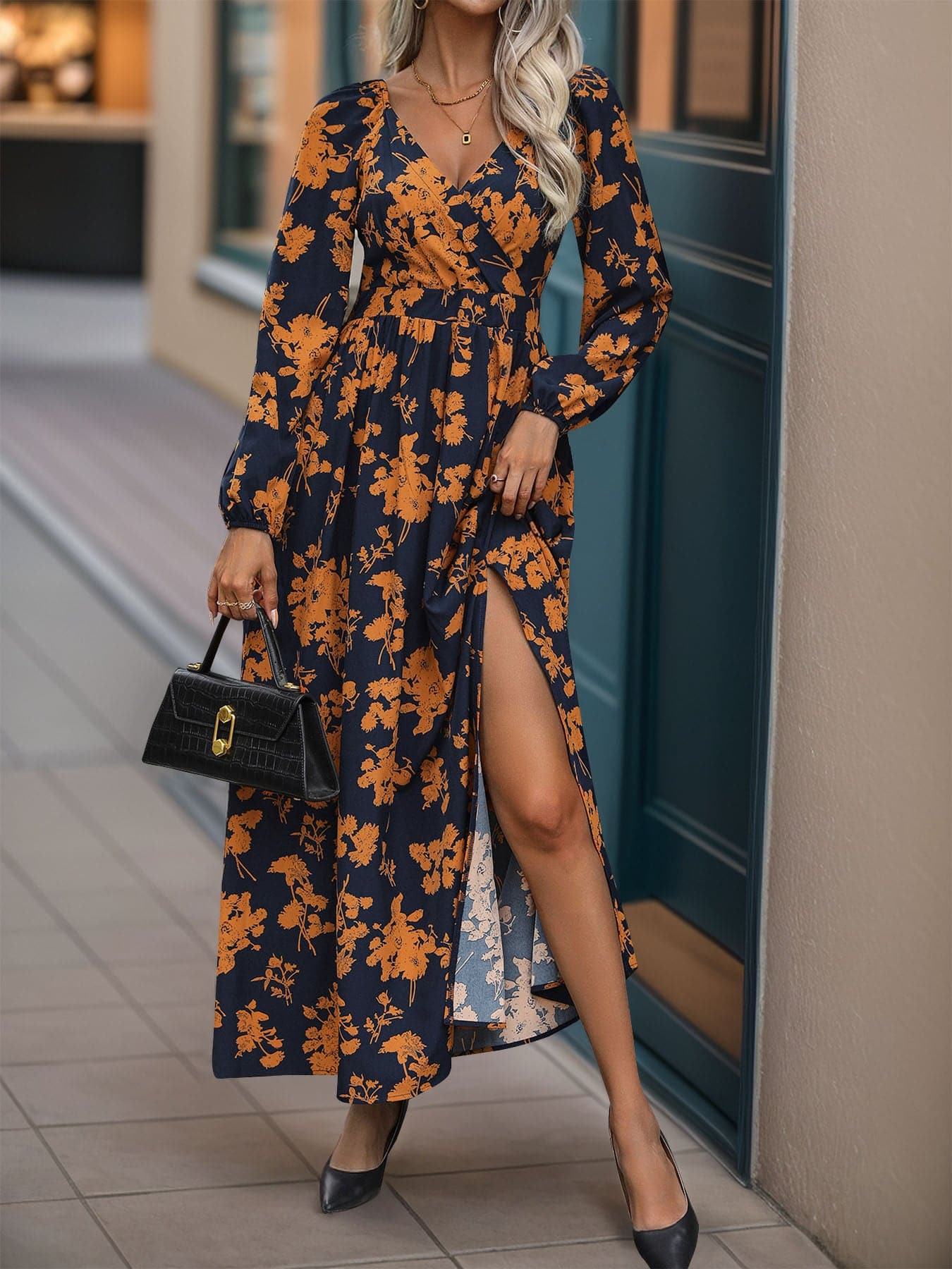 Elegant surplice midi dress