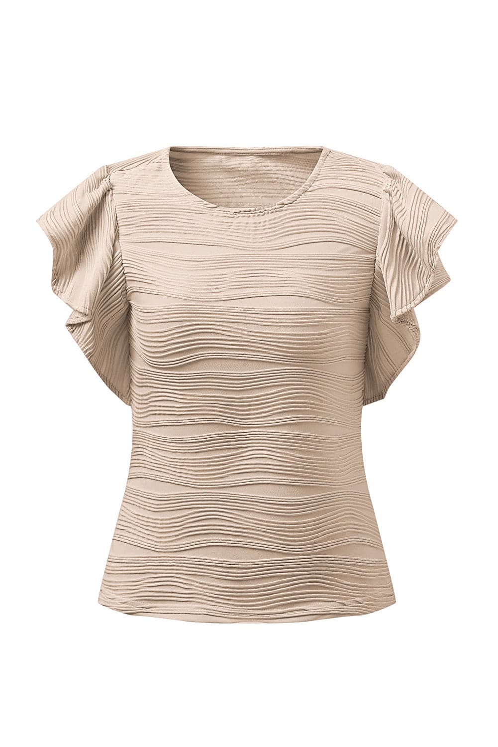 Textured Round Neck Cap Sleeve Top.