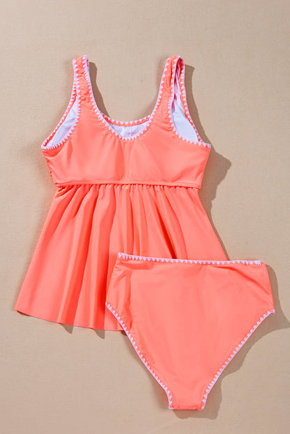 Fresh salmon ruffled peplum tankini with contrast trim