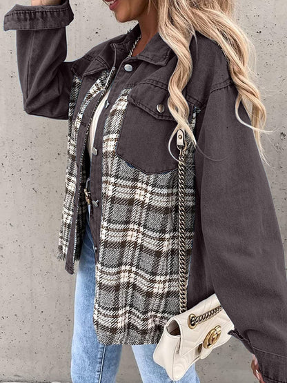 Plaid Button Up Dropped Shoulder Jacket.