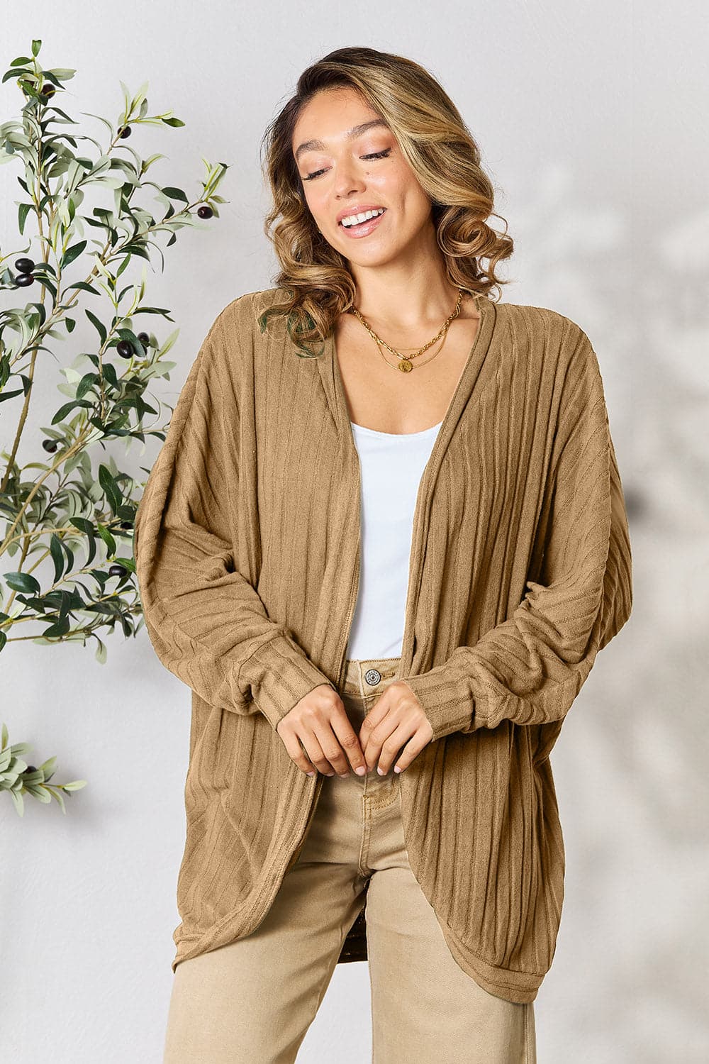 Basic Bae Full Size Ribbed Cocoon Cardigan.