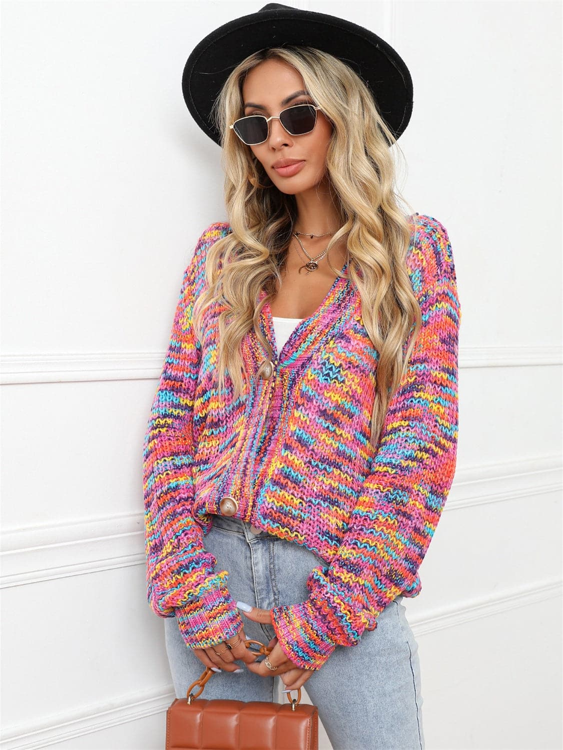 Button Up Dropped Shoulder Cardigan.