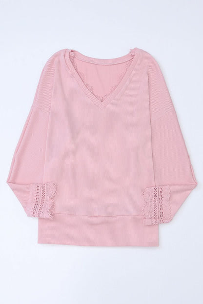 Lace Detail V-Neck Long Sleeve T-Shirt