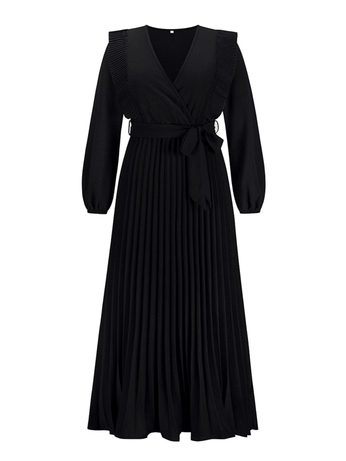 Pleated Surplice Tie Waist Maxi Dress.