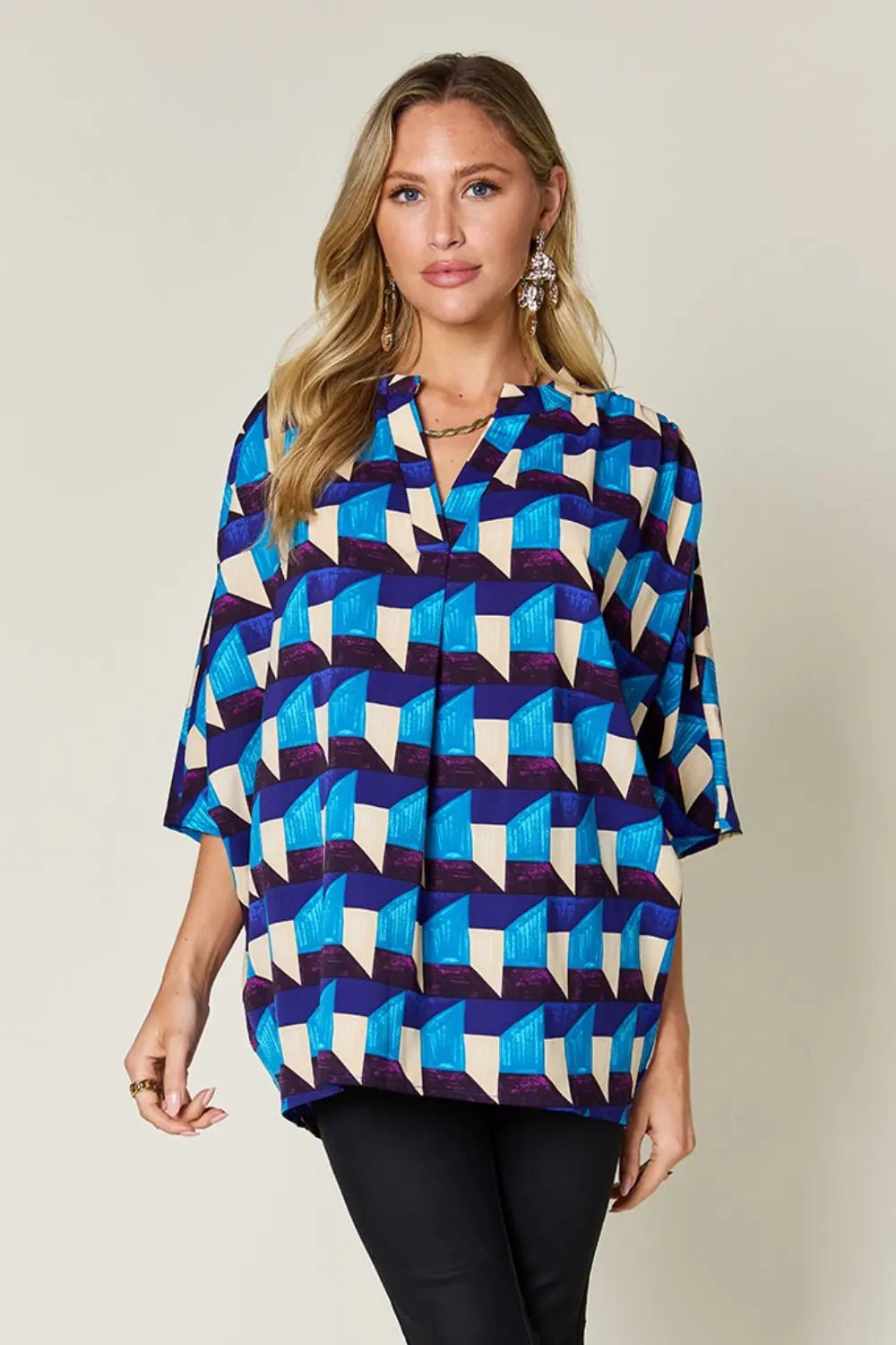 Double Take: Geometric Blouse, Notched Sleeves - Love Salve