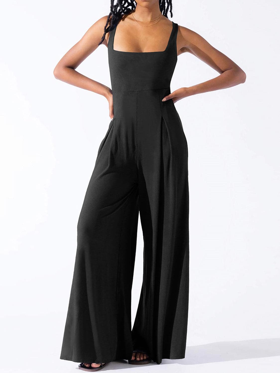 Square Neck Wide Strap Jumpsuit.