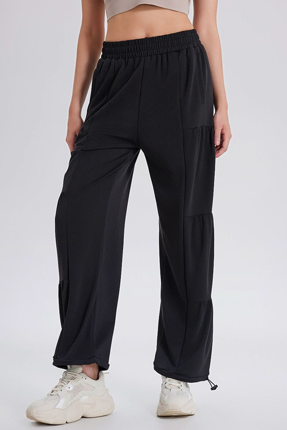 Ruched Elastic Waist Jogger Pants with Drawstring