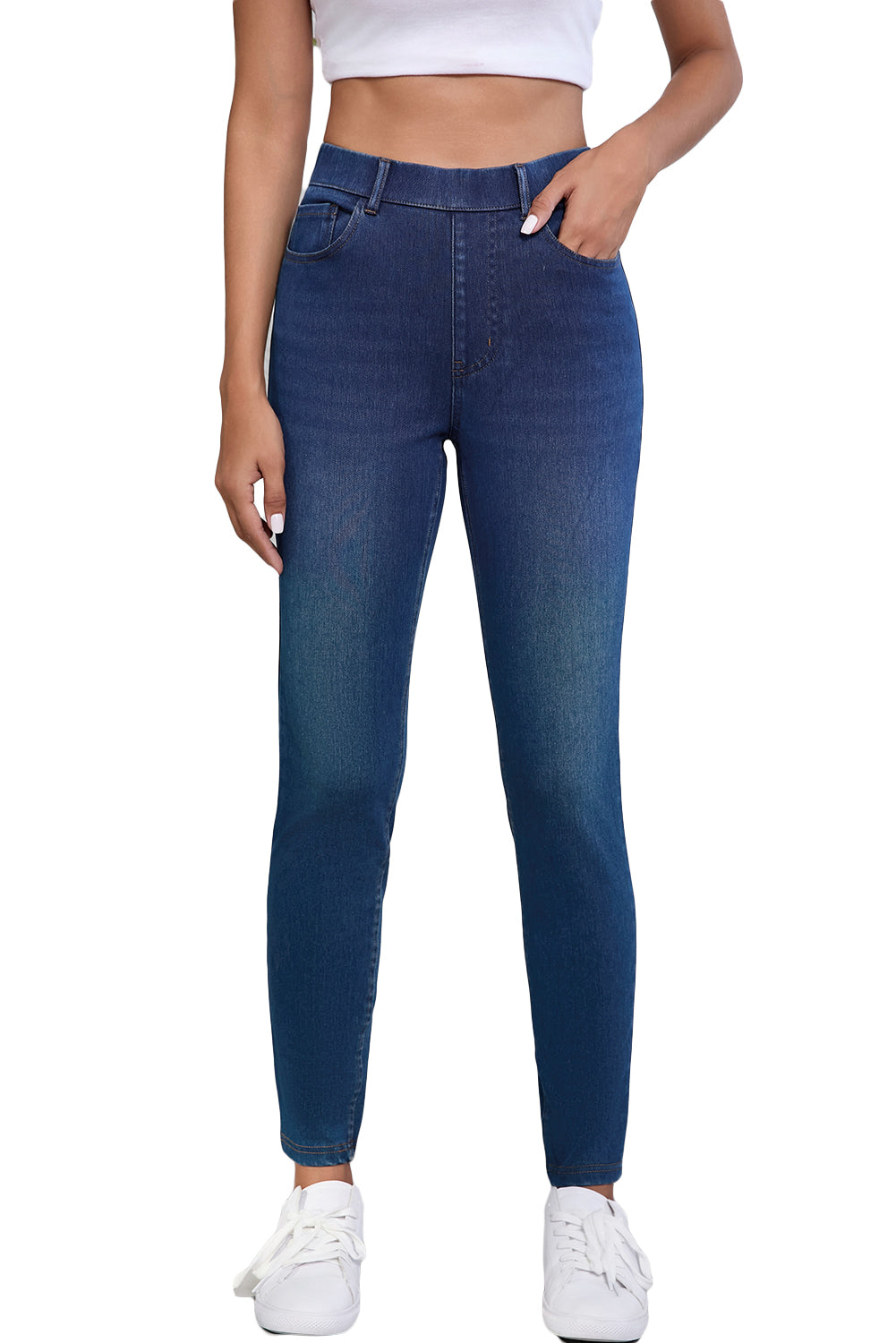 Versatile Ashleigh Blue straight leg jeans with multiple pockets and stretchy comfort