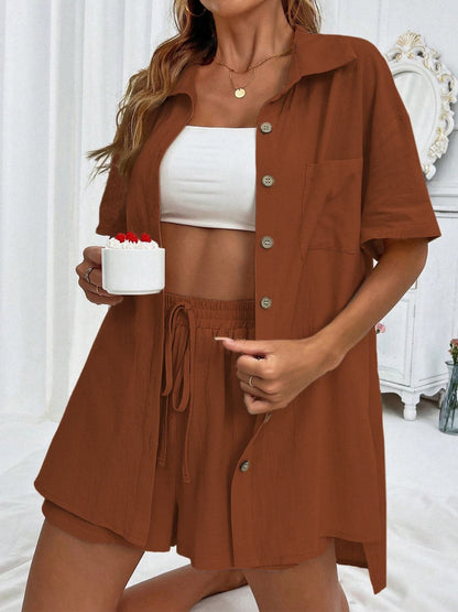 Button Up Half Sleeve Top and Shorts Set.