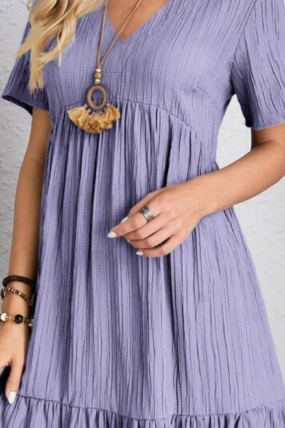 Full Size V-Neck Short Sleeve Dress.