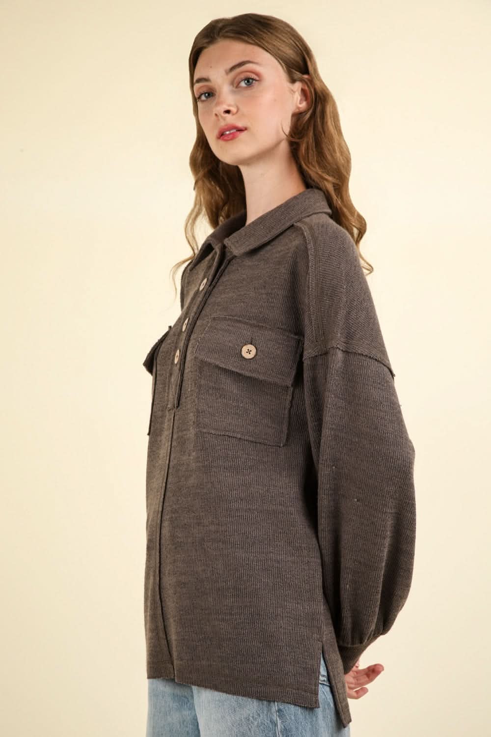 Very J collared knit top with pockets - Love Salve 
