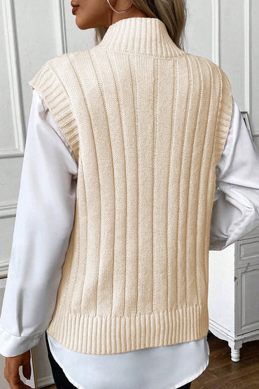 Oatmeal cable knit sleeveless high neck vest