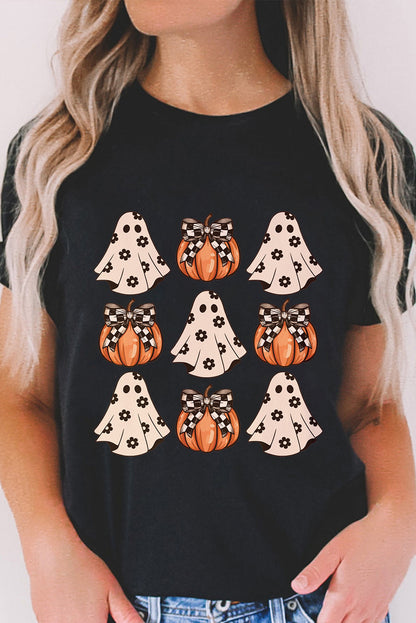 Spooky pumpkin print crew neck t-shirt for Halloween fun