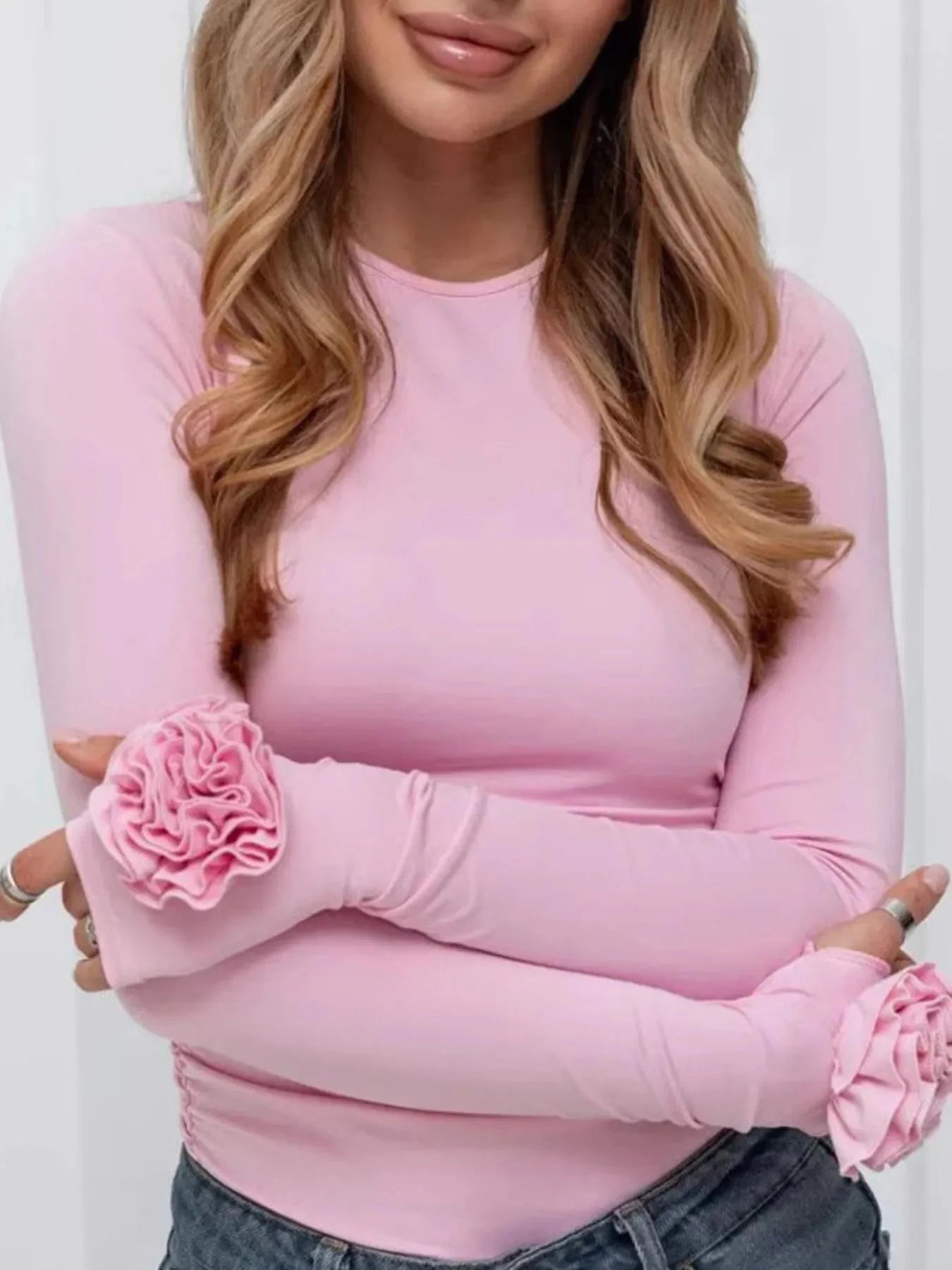 Flower Round Neck Long Sleeve T-Shirt Coco’s Tee Boutique
