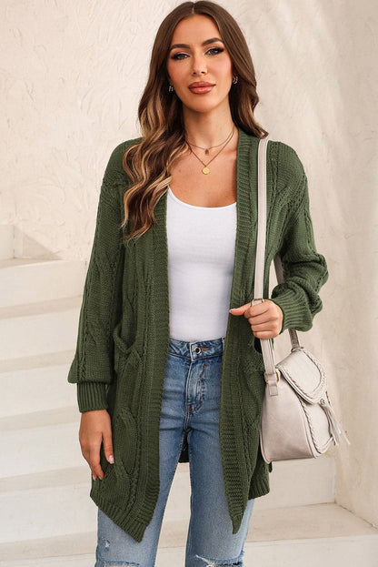 Cable-Knit Dropped Shoulder Slit Cardigan.